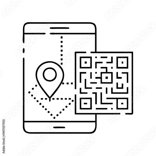 qr code with map icon, qr code with map line art - simple line art of qr code with map, perfect for qr code with map logos and icons