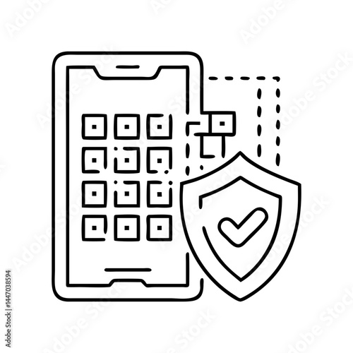 qr code with security shield icon, qr code with security shield line art - simple line art of qr code with security shield, perfect for qr code with security shield logos and icons