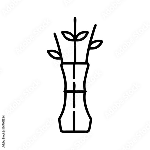 Bamboo Stalks in Vase - Minimalist Line Art  