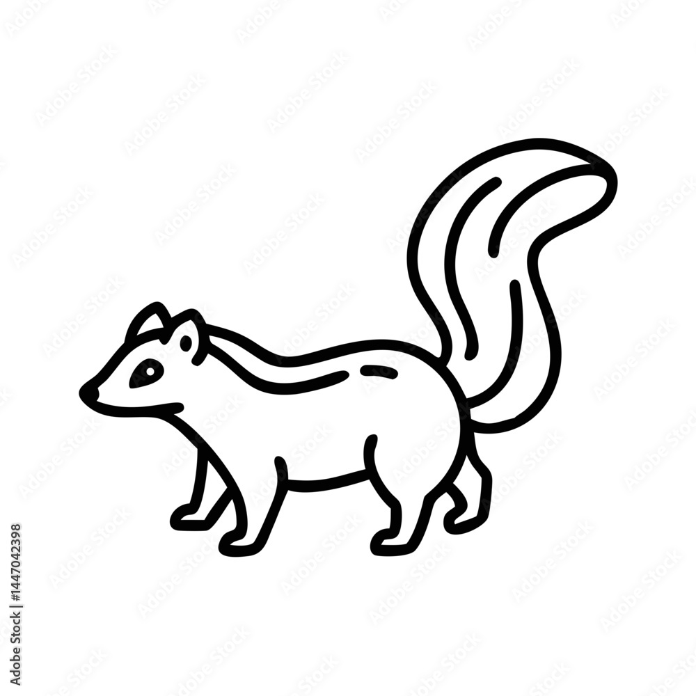Fototapeta premium Cartoon skunk raising fluffy tail in a playful pose 