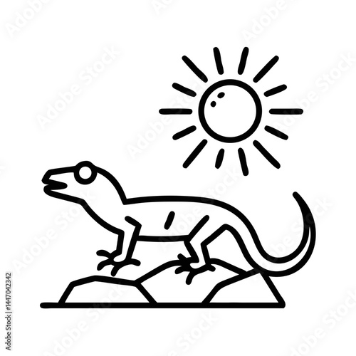 Lizard sunbathing on a rock under the sun  