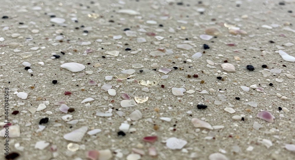 Seashells and Sand on the Beach Surface Close Up Seashells and Sand on the Beach Surface Close Up