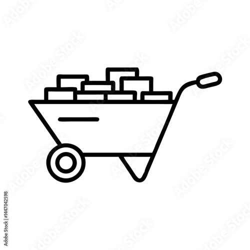 Wheelbarrow carrying bricks in a minimalist line art style  