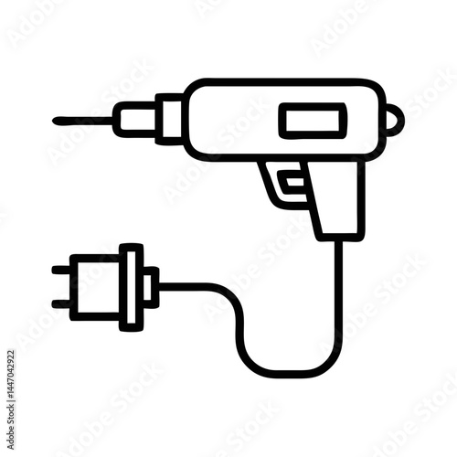 Electric drill with power cord in minimalist style  