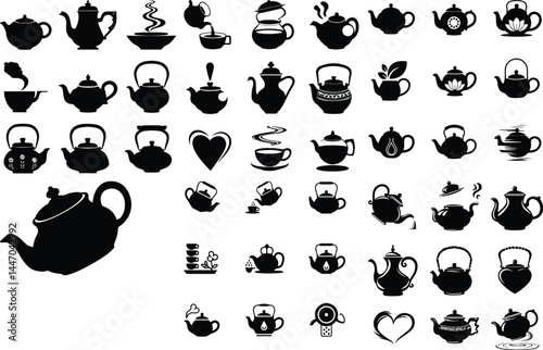 Classic Teapot Silhouette Set | Vintage Tea Vector Icons Elegant Teapot Silhouettes | Black Tea Pot Outline Collection