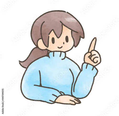 指差ししている女性のイラスト