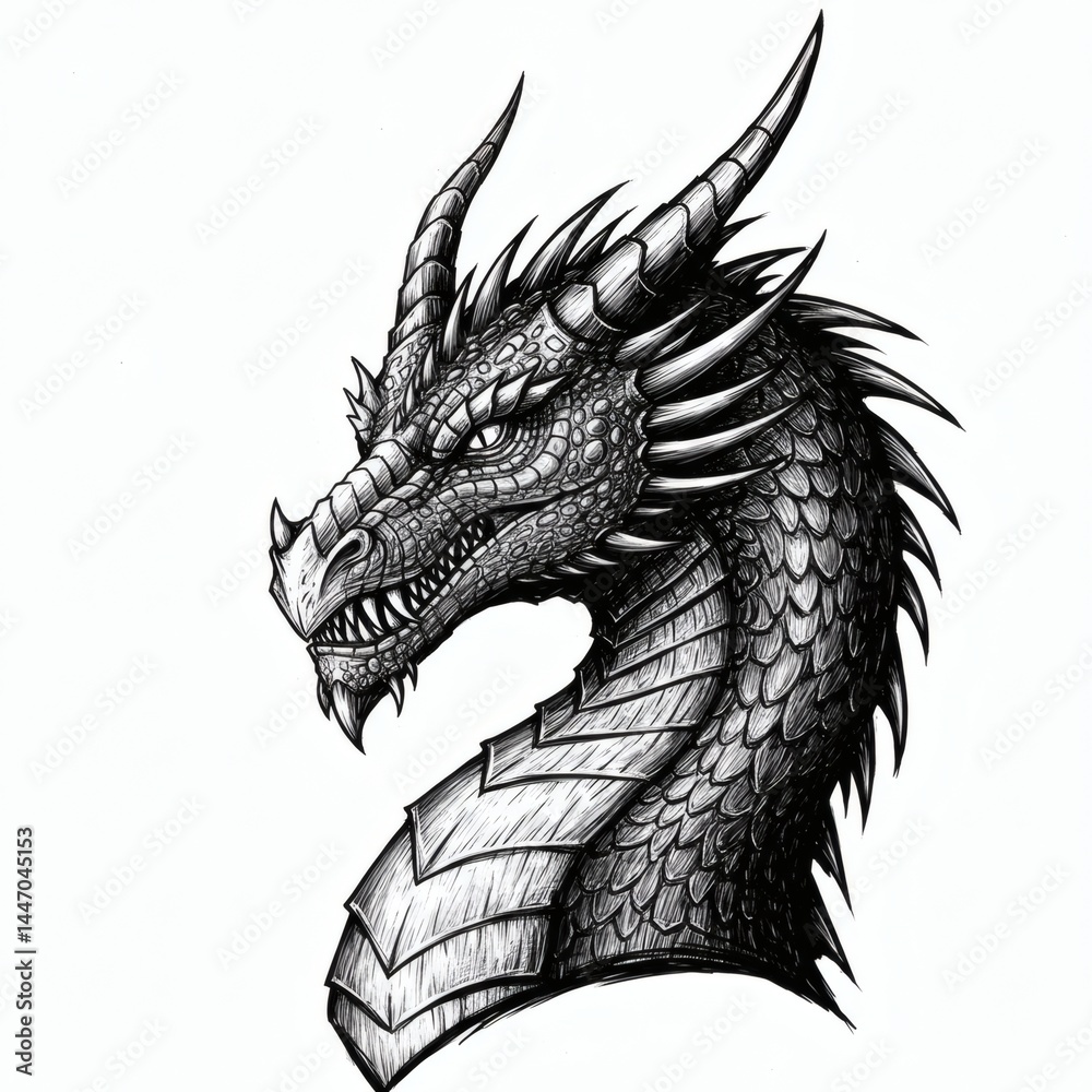 Dragon sketch isolated on white background, Sketch engraving, vector illustration, Scratch board imitation, Black and white image. Dragon sketch isolated on white background, Sketch engraving, vector illustration, Scratch board imitation, Black and white image.