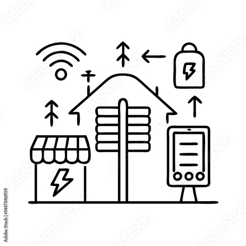 smart energy grid icon, smart energy grid line art - simple line art of smart energy grid, perfect for smart energy grid logos and icons