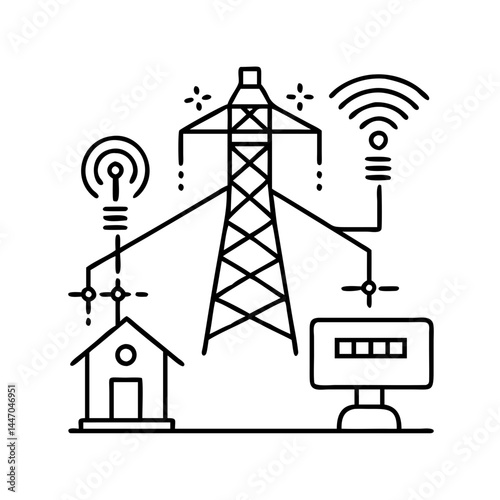 smart energy grid icon, smart energy grid line art - simple line art of smart energy grid, perfect for smart energy grid logos and icons