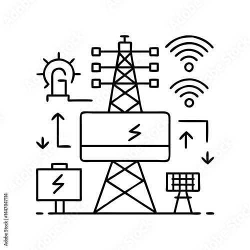 smart power grid icon, smart power grid line art - simple line art of smart power grid, perfect for smart power grid logos and icons