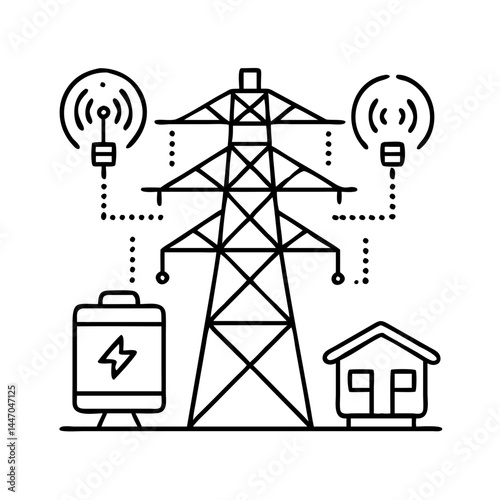 smart power grid icon, smart power grid line art - simple line art of smart power grid, perfect for smart power grid logos and icons