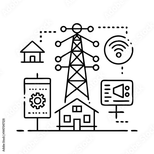 smart power grid icon, smart power grid line art - simple line art of smart power grid, perfect for smart power grid logos and icons