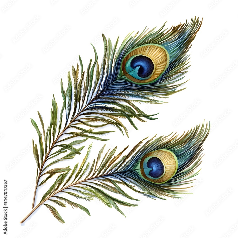 Fototapeta premium Elegant peacock feathers with vibrant eye patterns and intricate details, showcasing natural beauty and colorful plumage for artistic and decorative use