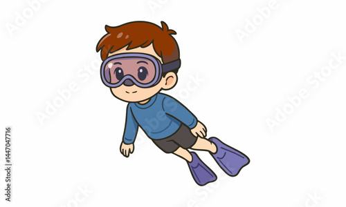 cute scuba diver underwater in the sea cartoon illustration