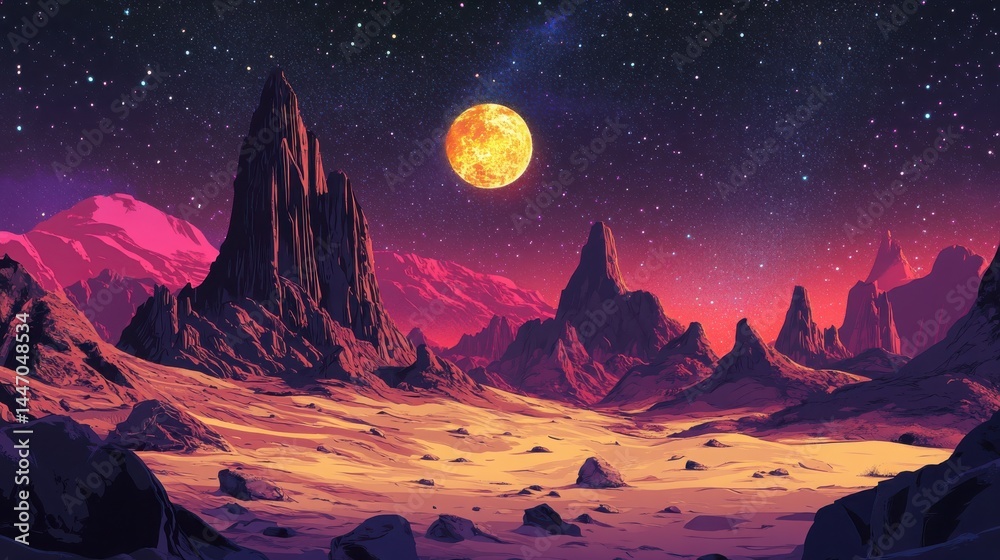 Fototapeta premium Desert Landscape Under Starry Sky.