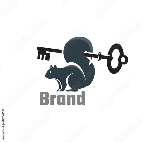 Squirrel with key design logo template