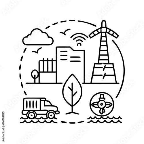 sustainable infrastructure icon, sustainable infrastructure line art - simple line art of sustainable infrastructure, perfect for sustainable infrastructure logos and icons