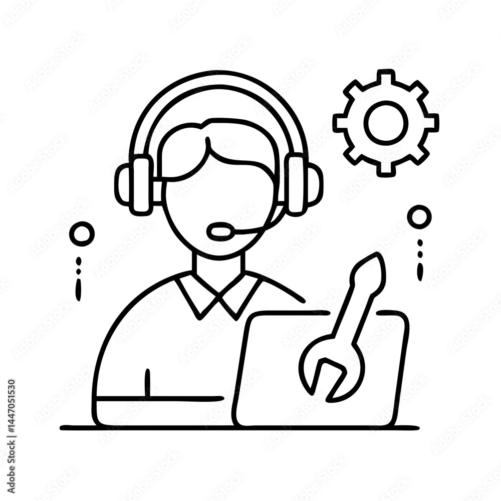technical support icon, technical support line art - simple line art of technical support, perfect for technical support logos and icons technical support icon, technical support line art - simple line art of technical support, perfect for technical support logos and icons