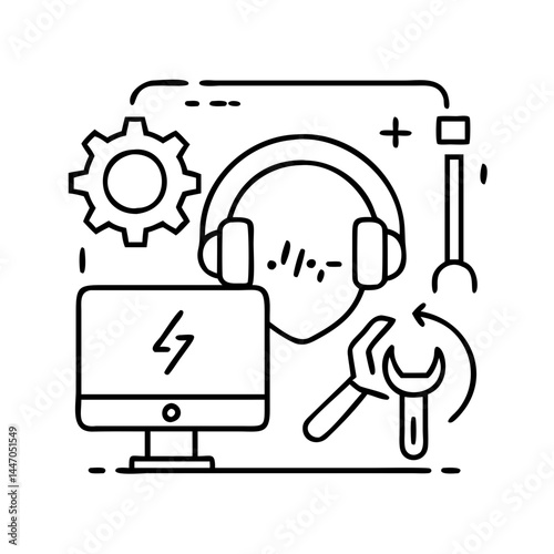 technical support icon, technical support line art - simple line art of technical support, perfect for technical support logos and icons