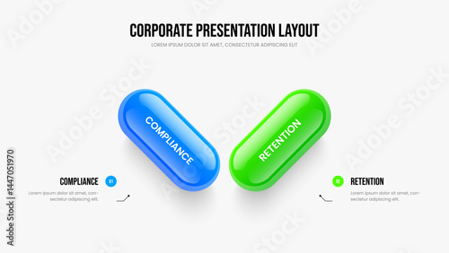 Modern Analysis Two Option Infographic Slide Design. Enterprise Overview Presentation Template Vector Illustration. Visual Innovation 2 Step Diagram Frame Layout.