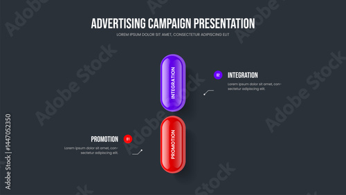 Corporate Profile Two Element Infographic Slide Template. Financial Solution Slideshow Design Vector Illustration. Marketing Report 2 Option Diagram Presentation Layout.