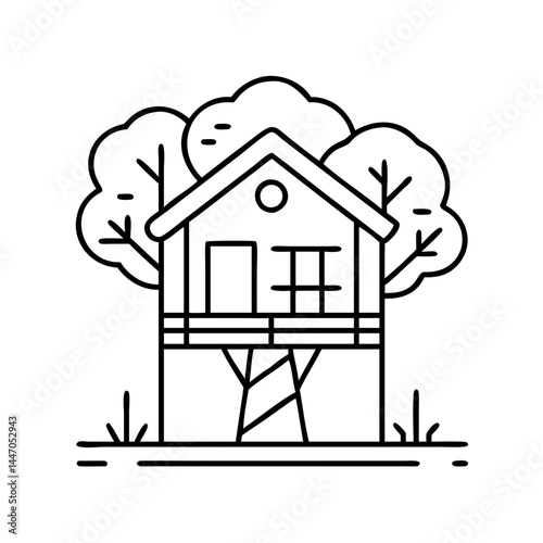 treehouse icon, treehouse line art - simple line art of treehouse, perfect for treehouse logos and icons