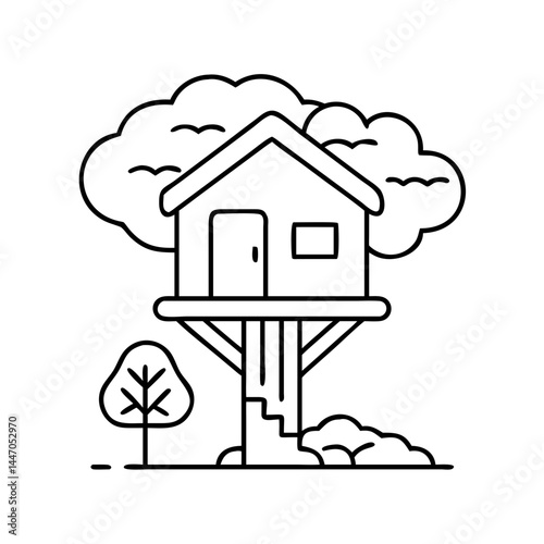treehouse icon, treehouse line art - simple line art of treehouse, perfect for treehouse logos and icons
