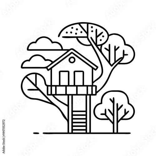 treehouse icon, treehouse line art - simple line art of treehouse, perfect for treehouse logos and icons
