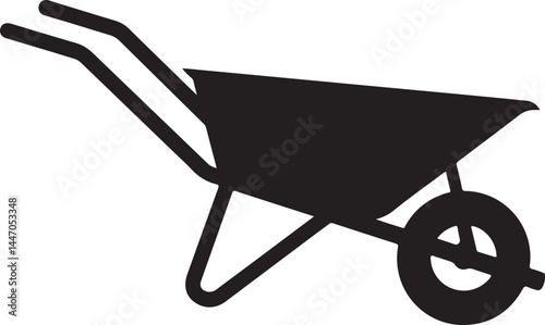 wheelbarrow silhouette vector,  garden cart icon black and white, farming wheelbarrow simple shape