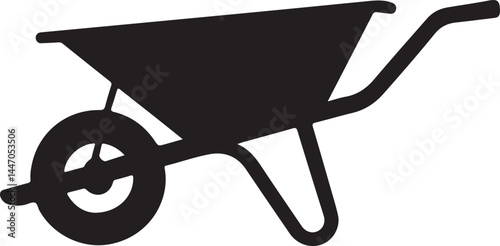 wheelbarrow silhouette vector,  garden cart icon black and white, farming wheelbarrow simple shape