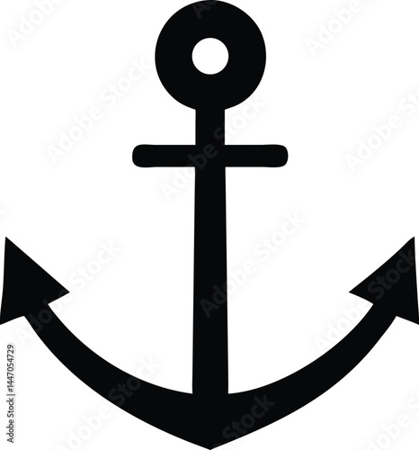 A black marine anchor shows stability with its classic silhouette against white
