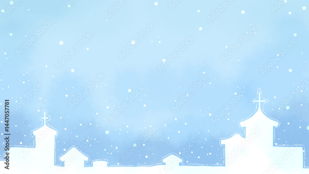 Fototapeta premium Background image.White city and falling snow at night.