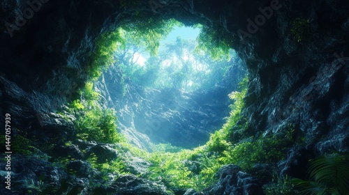 Mystical Cave Entrance: Lush Jungle Unveiled
