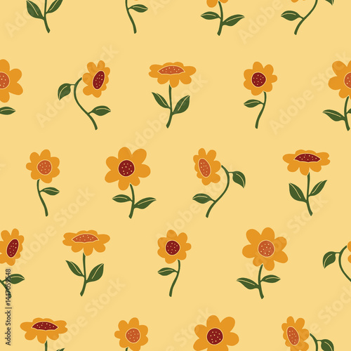 Vector Sunflower Seamless Pattern Background for Print Fabric Surface Fashion Wrapping