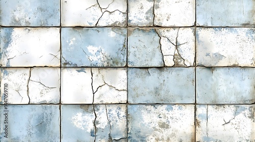 Distressed Blue and White Tile Wall Texture Background Seamless Pattern Design old art worn aged    