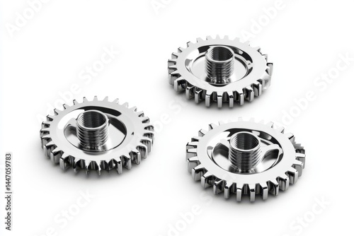 Three shiny gears isolated on white background on transparent background
