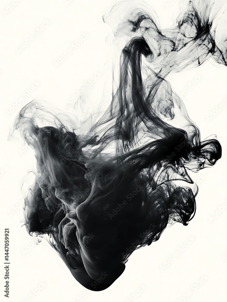 Fototapeta premium Smooth black cloud with subtle gradients, crisp and clean white background, elegant minimalism 