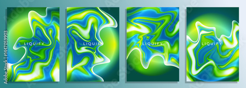 Abstract green earth color liquify cover poster background design set.