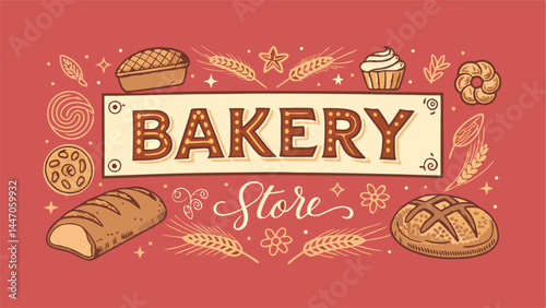Design a vintage-style bakery promotional banner.  Bold typography, rustic elements, appealing baked goods imagery.  Include space for promotional text and offers.