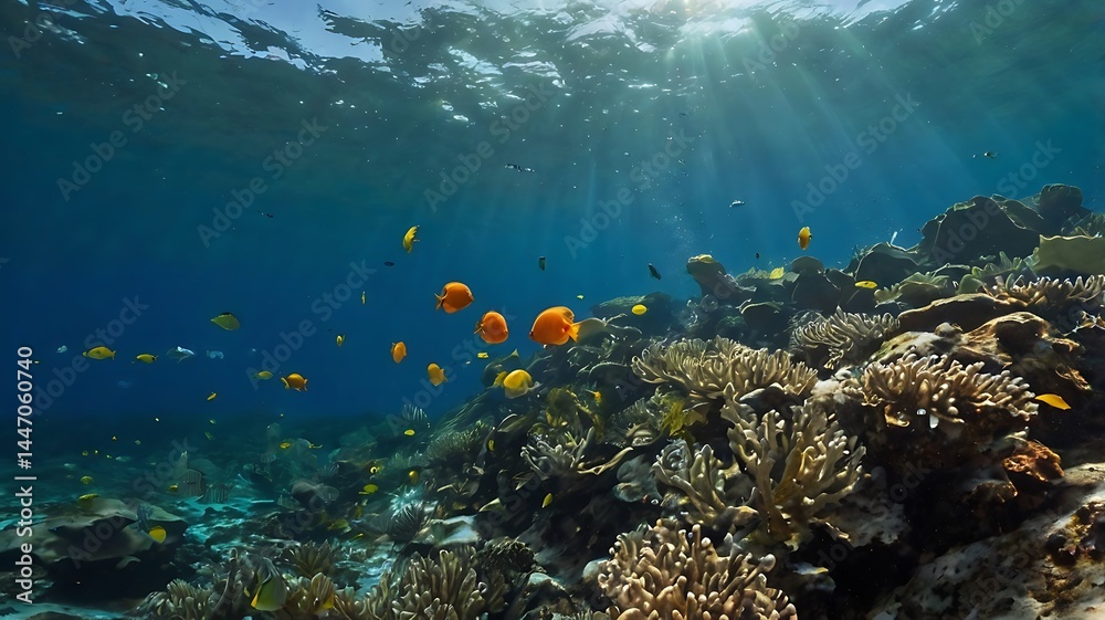 Naklejka premium Underwater photo looking up toward surface
