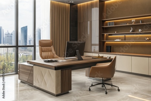 Executive office interior design on white background on transparent background