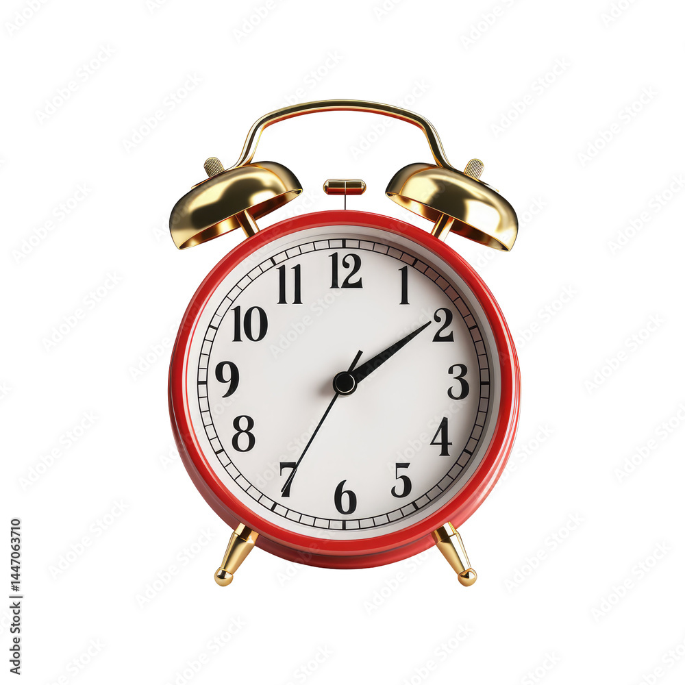 Classic Alarm Clock on White Background


