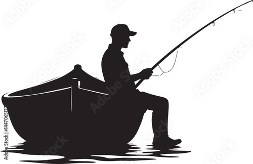 Silhouettes of Men and Dogs Fishing