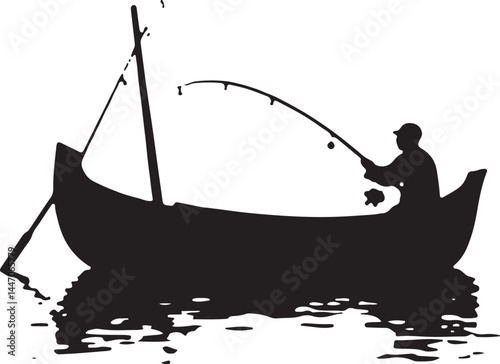 Silhouettes of Men and Dogs Fishing