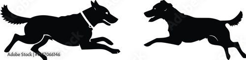 Dog Silhouette Play: Two canine silhouettes in a dynamic black-and-white composition exude playfulness, fun, and energy. Capturing the spirited interactions of these faithful animal companions.