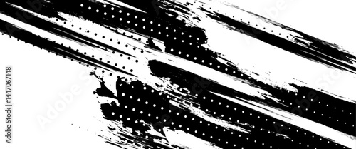 Abstract modern paintbrush grunge with halftone dots pattern texture brush stroke background.