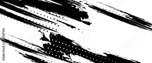 Abstract modern paintbrush grunge with halftone dots pattern texture brush stroke background.