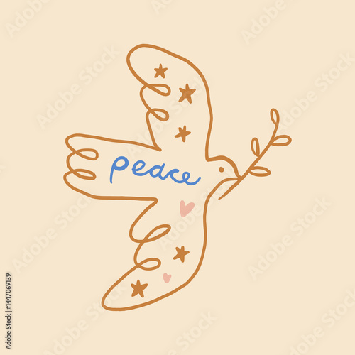 Hippie bohemian dove bird groovy postmodern funky font boho peace and love symbol. Perfect for posters, t shirts, collages, clothing, music albums and more. Vector clip-art illustration, isolated