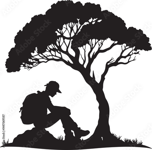Vector Hiker Set – Solitary Rest Beneath the Tree