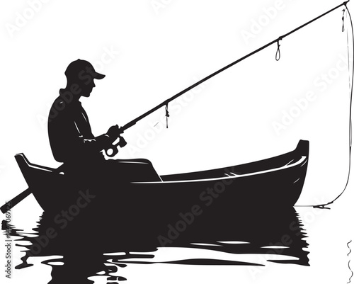 Silhouettes of Men and Dogs Fishing